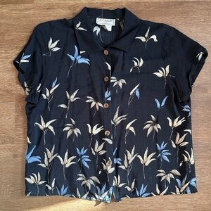 L’Amadei Vintage Black Floral Button Down Top Size L